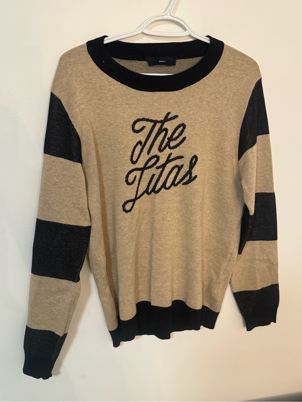 The litas motorcycle collective - Beige & Black Striped Crewneck Sweater
